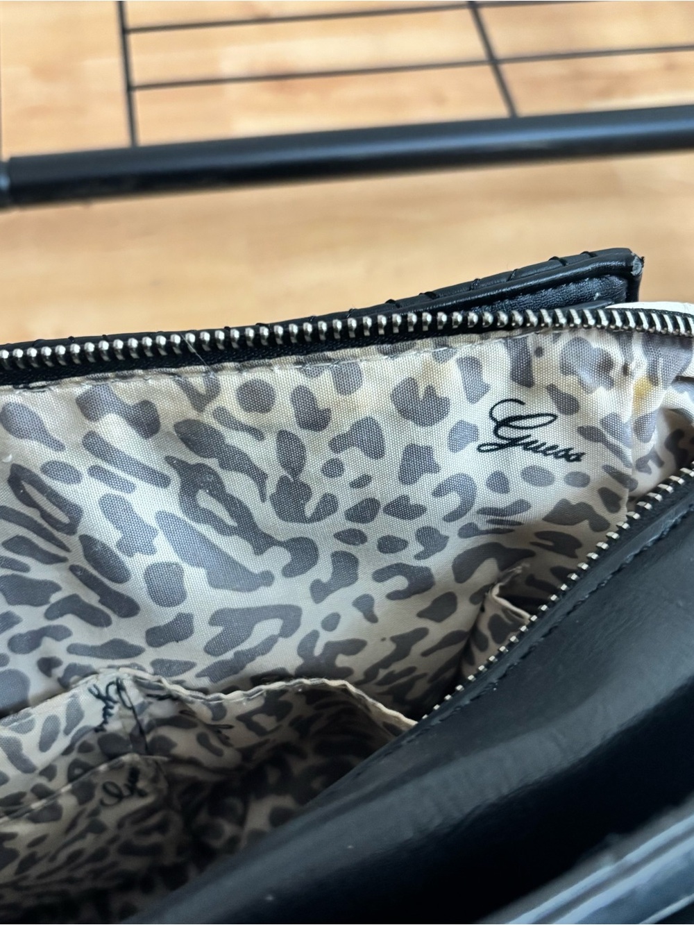 GUESS Black & White Quilted Satchel with Card Pouch - Picture 5 of 7